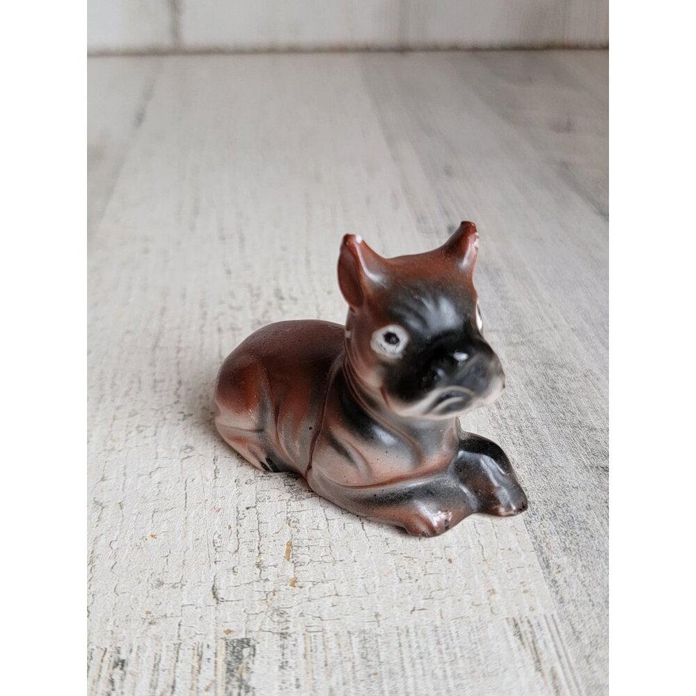 Japan Vintage puppy boxer dog mini ceramic figure‎ xmas